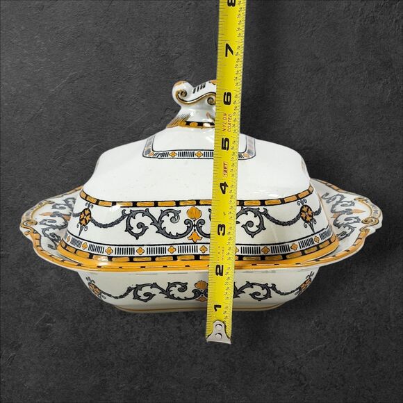 Ridgways “Classic” Gray & Mustard Scroll Covered Casserole Dish England RARE - Picture 14 of 14